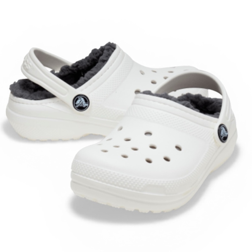 Crocs Kids White Classic Faux Fur Lined Clogs With Assorted Jibbitz